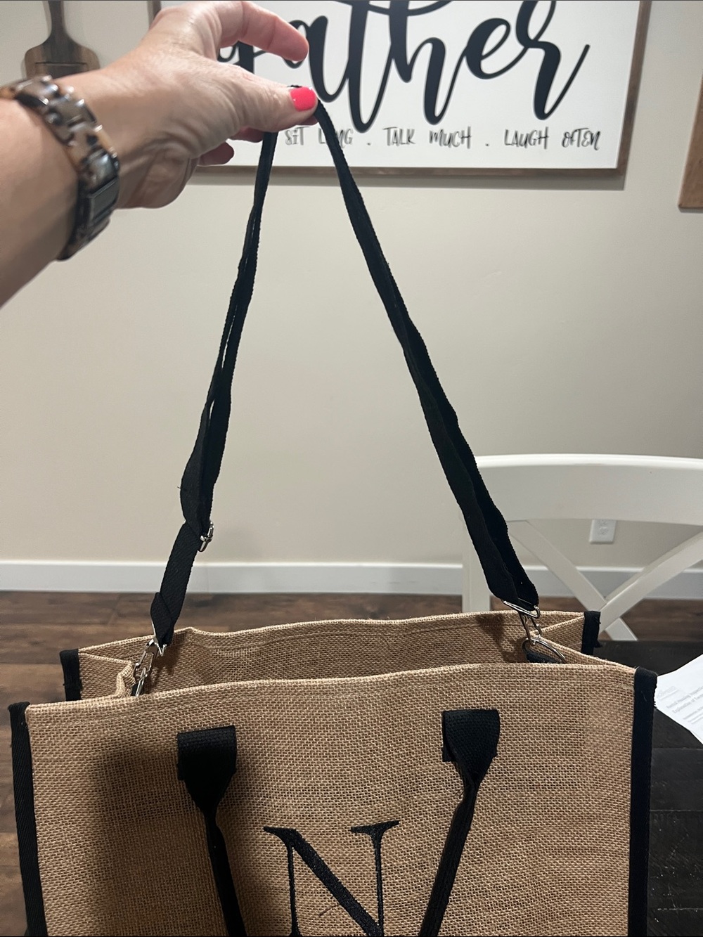 Monogram 'N' Two-Piece Jute Tote and Pouch - Natural & Black - Picture 3 of 3